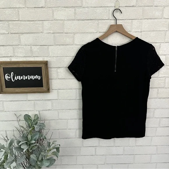 MARKET & SPRUCE Black Lace Overlay Short Sleeve Top - Picture 6 of 8